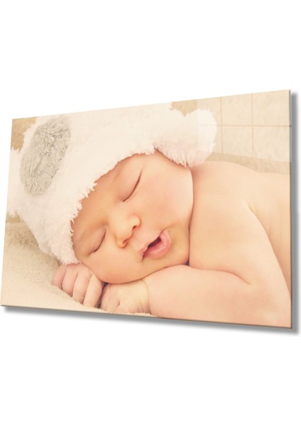 Eliza Home Beyaz Şapkalı Uyuyan Bebek Cam Tablo
