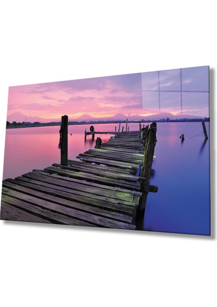 Eliza Home Gün Batımı Iskele Cam Tablo Sunset Pier