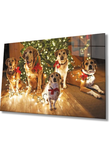 Eliza Home Noel Ağacı Süslü Köpekler Cam Tablo