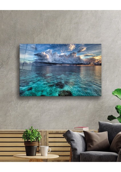Eliza Home Gün Batımı Deniz Bulut Mavi Cam Tablo fiyatları
