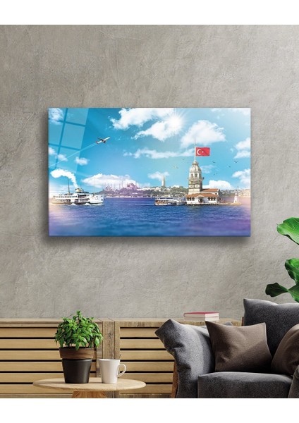 Eliza Home Istanbul Kız Kulesi Türk Bayrağı ve Denizcam Tablo