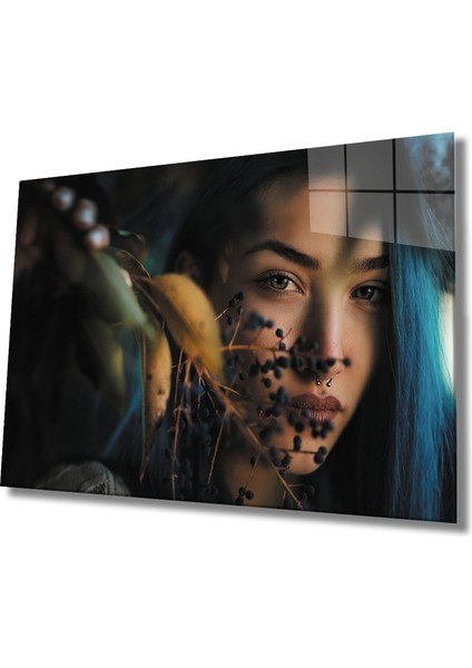 Eliza Home Kadınlar Mavi Saç Cam Tablo Women Blue Hair