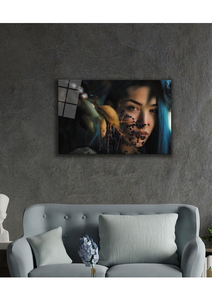 Eliza Home Kadınlar Mavi Saç Cam Tablo Women Blue Hair fiyatları
