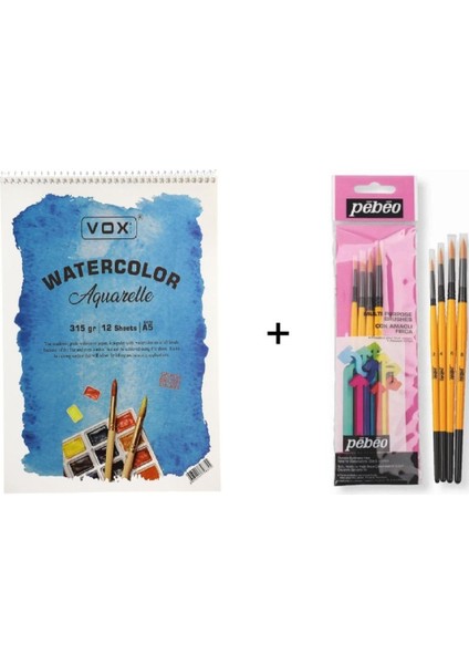 Suluboya Fırça Seti:2 - 4'lü ve Vox Defter A5 315GR