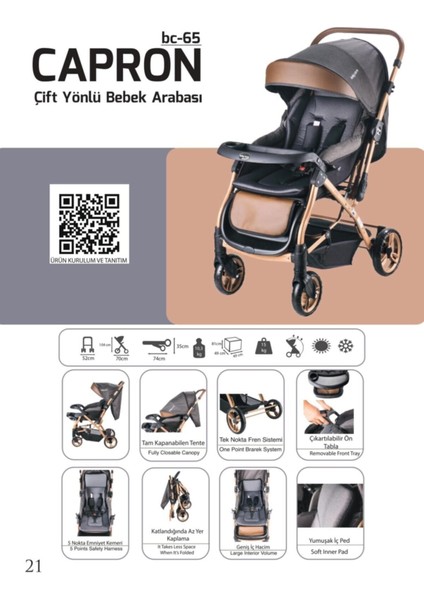 Bc 65 Capron Çift Yönlü Alüminyum Bebek Arabası + Ayak Örtüsü fırsatları