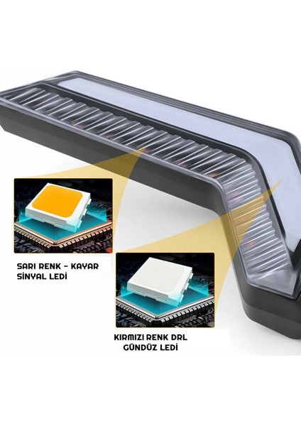 Sarı-Kırmızı Renk Motosiklet Sinyal Ledi Takımı Kayar Drl Sinyal Işığı Uyumlu