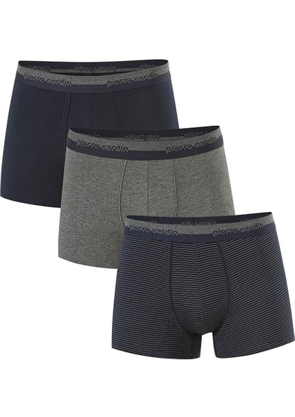 Lacivert Gri Pamuklu Likralı 3'lü Erkek Boxer