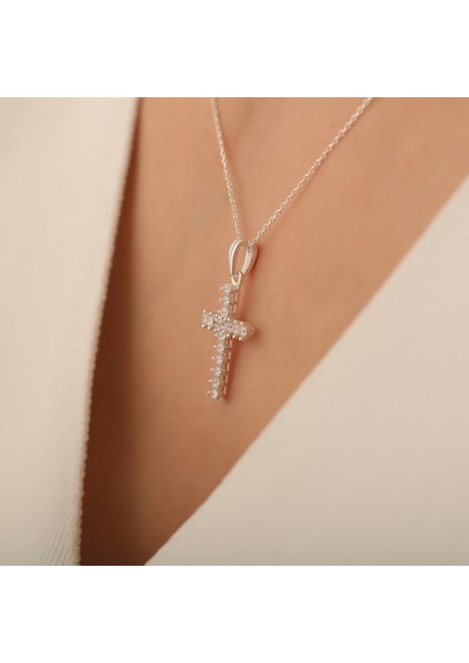 Zirkon Taşlı Gümüş Haç KOLYE-925 fiyatları