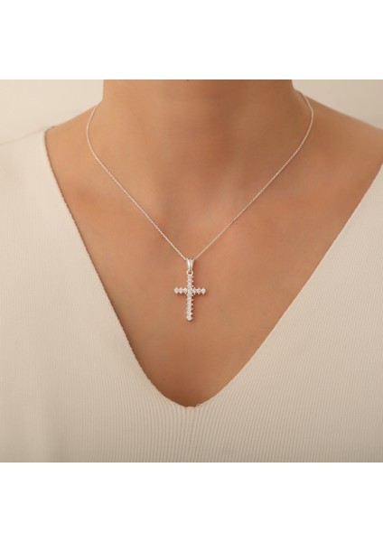 Zirkon Taşlı Gümüş Haç KOLYE-925 modelleri