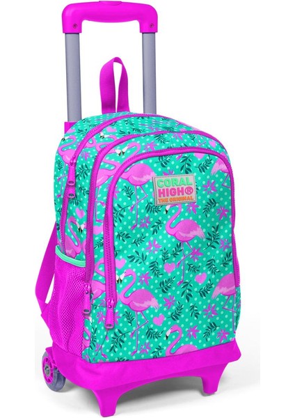 Kids Su Yeşili Pembe Flamingo Desenli Çekçekli 3’lü Okul Çanta Seti SET0123912 fiyatları