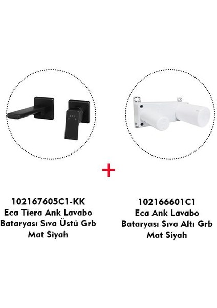 Eca Tiera Ankastre Lavabo Bataryası Mat Siyah Set