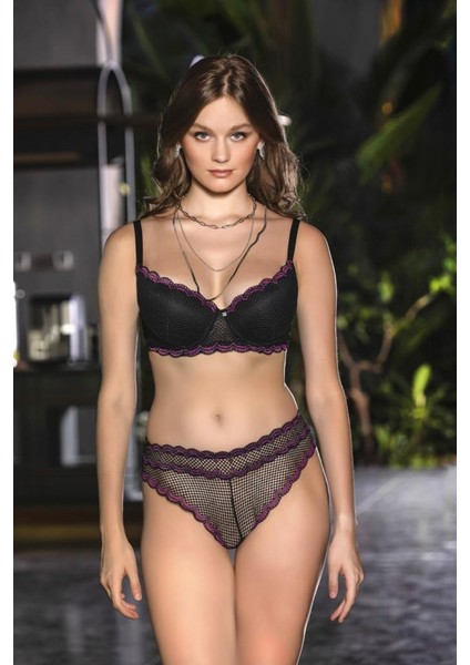 3951 File Dantelli Desteksiz Sütyen, Brazil String Külot Takım