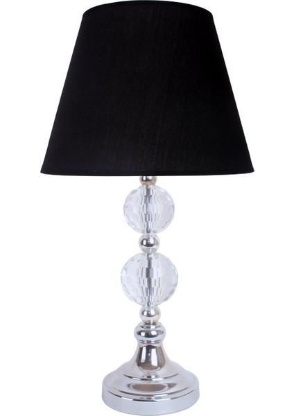 Modern Kristal Top Gümüş Ayak Kumaş Siyah Abajur
