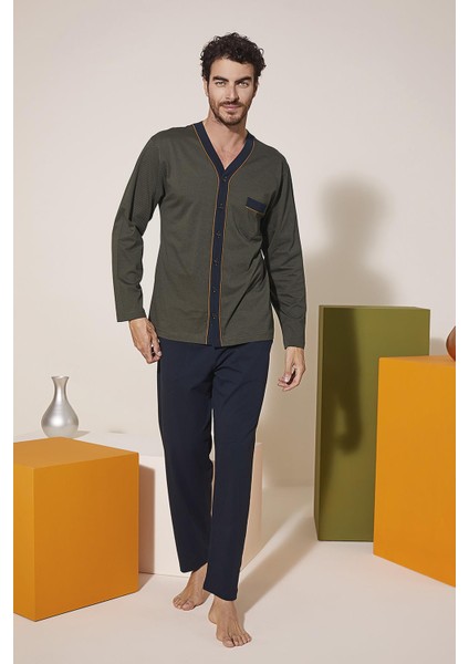 9217 Erkek V Yaka Boydan Düğmeli Pijama Takım
