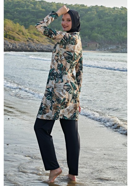 23130-3 Kadın Büyük Beden Çift Boneli Balıkçı Yaka Lycra Kumaş Tam Tesettür Mayo fiyatları