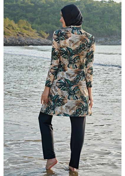 23130-3 Kadın Büyük Beden Çift Boneli Balıkçı Yaka Lycra Kumaş Tam Tesettür Mayo modelleri