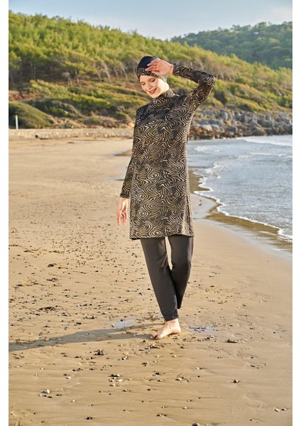 23130-1 Kadın Büyük Beden Çift Boneli Balıkçı Yaka Lycra Kumaş Tam Tesettür Mayo fiyatları