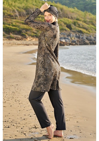 23130-1 Kadın Büyük Beden Çift Boneli Balıkçı Yaka Lycra Kumaş Tam Tesettür Mayo modelleri