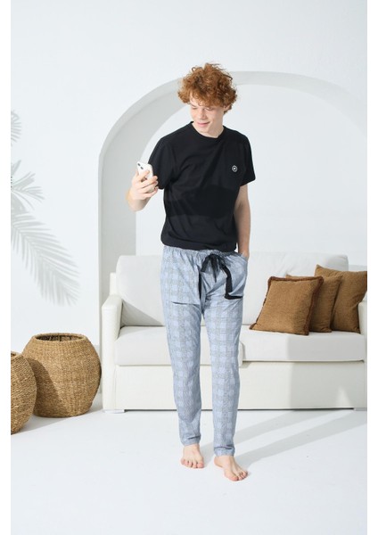 1014 Erkek 0 Yaka Kısa Kol Pijama Takım