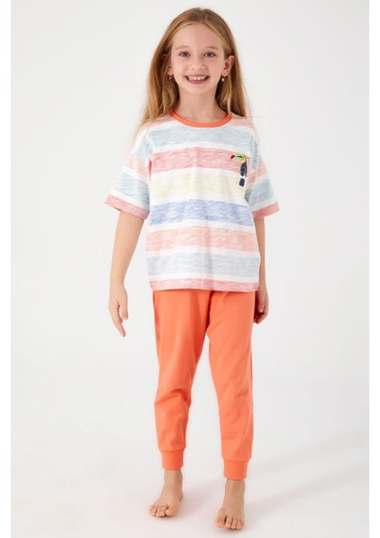 3097 Garson Bird Krem Kız Çocuk Kısa Kol Pijama Takım
