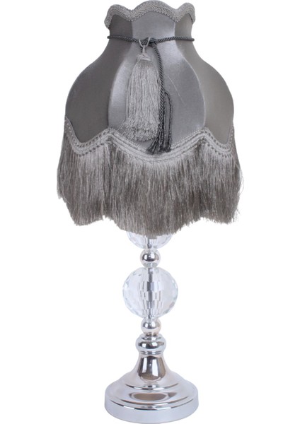 Gri Renk Kadife Abajur Yatak Odası Gümüş Kristal Ayak Vintage AB0898