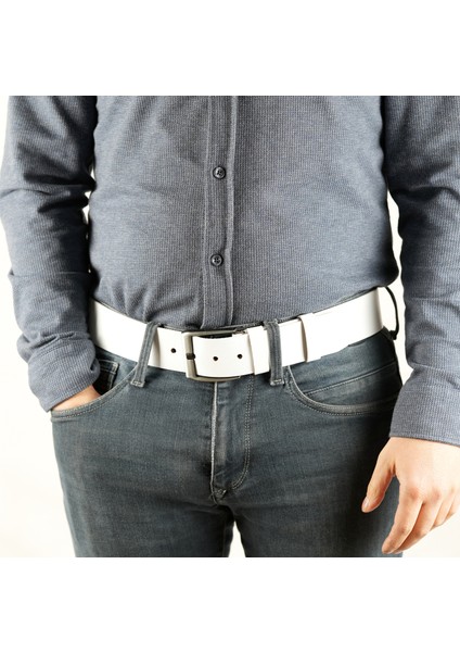 Parscraft Hakiki Manda Derisi Erkek Kemer 4,5 cm Beyaz Kot Pantolon Spor Kemer modelleri