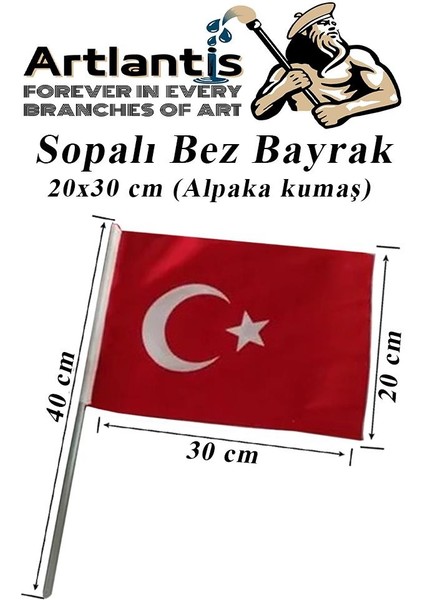 Sopalı Bez Bayrak 20X30 cm 1 Adet Saplı Bayrak Ay Yıldız Plastik Çıtalı 20*30 Bez Bayrak Mill Bayram Kutlama