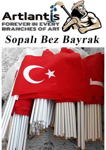 Sopalı Bez Bayrak 20X30 cm 1 Adet Saplı Bayrak Ay Yıldız Plastik Çıtalı 20*30 Bez Bayrak Mill Bayram Kutlama