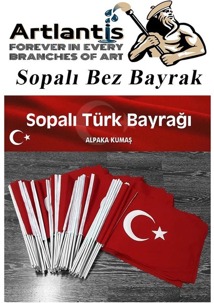 Sopalı Bez Bayrak 20X30 cm 1 Adet Saplı Bayrak Ay Yıldız Plastik Çıtalı 20*30 Bez Bayrak Mill Bayram Kutlama