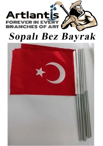 Sopalı Bez Bayrak 20X30 cm 1 Adet Saplı Bayrak Ay Yıldız Plastik Çıtalı 20*30 Bez Bayrak Mill Bayram Kutlama