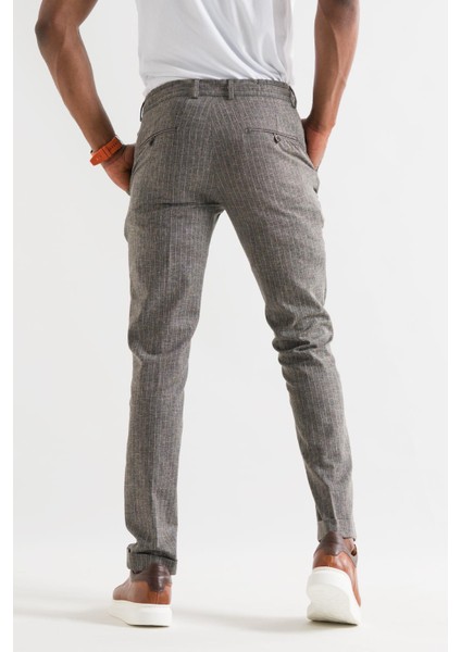 Slimfit Çizgili Beli Lastikli Iplikli Yazlık Ince Linen Kumaş Duble Paça Erkek Keten Pantolon indirimleri