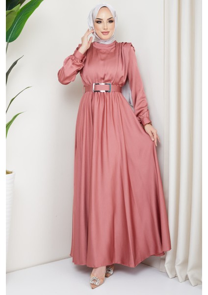 Gül Kurusu Omuz Drapeli Saten Abiye modelleri