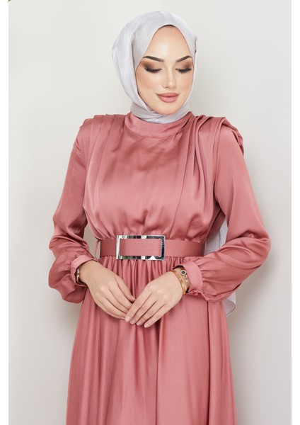 Gül Kurusu Omuz Drapeli Saten Abiye indirimleri