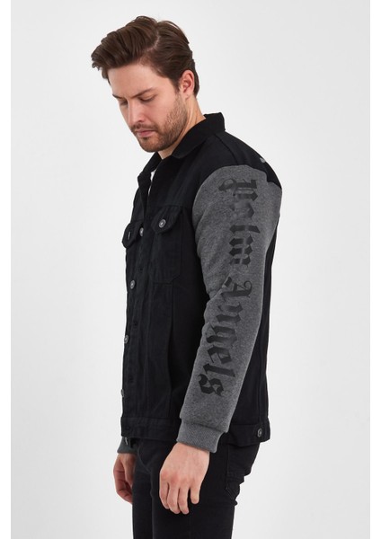 Baskılı Rahat Kalıp Denim Penye Kol Kot Mont Siyah Siyah modelleri