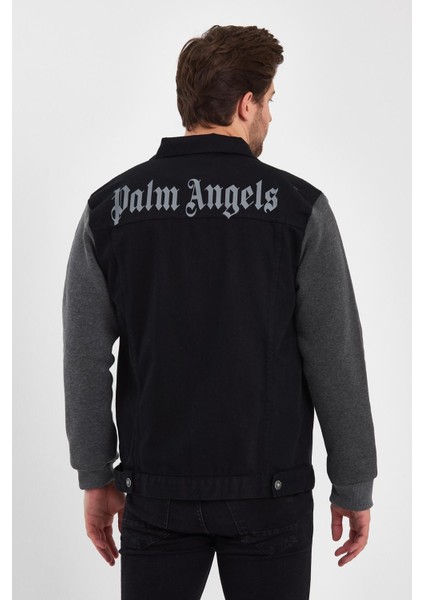 Baskılı Rahat Kalıp Denim Penye Kol Kot Mont Siyah Siyah indirimleri