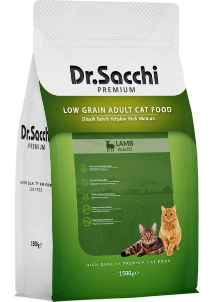 Dr.sacchi Premium Düşük Tahıllı Kuzu Etli Kedi Maması 1,5 kg