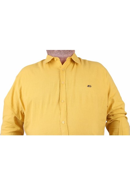 Mocgrande Erkek Büyük Beden Likralı Keten Gömlek 11305 Hardal modelleri