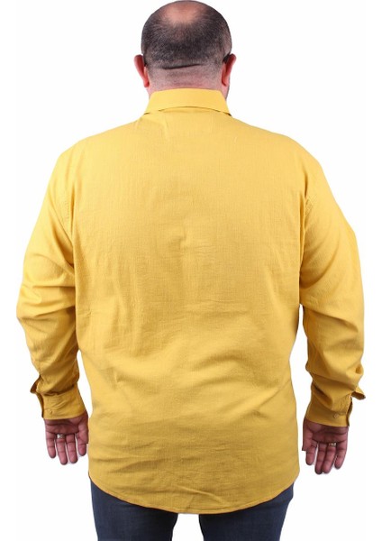 Mocgrande Erkek Büyük Beden Likralı Keten Gömlek 11305 Hardal fırsatları