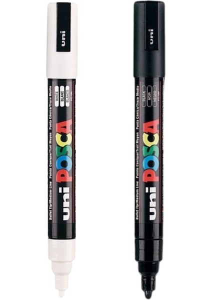 Posca Marker Kalemi Pc-5m (1.8-2.5mm) 2'li Set Siyah ve Beyaz