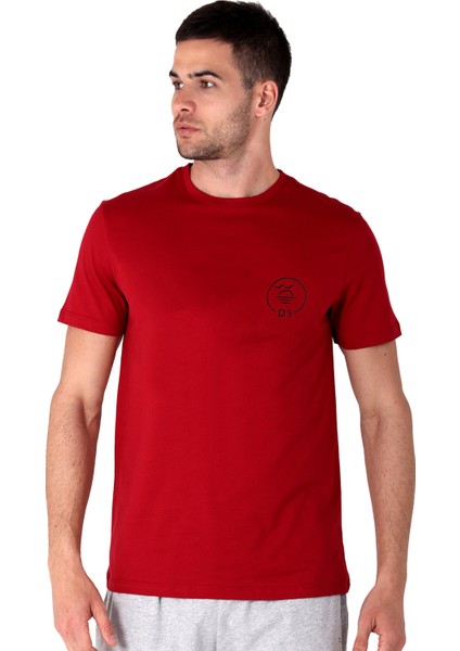 Bisiklet Yaka Baskılı Bordo Erkek T-Shirt 200012015