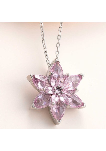 Gümüş Pembe Lotus Çiçeği Kolye