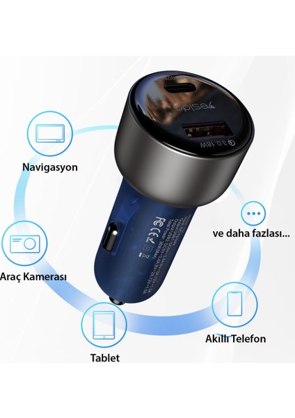 Y52 30W Pd Type-C ve 18W USB Araç Çakmaklık Şarj Aleti