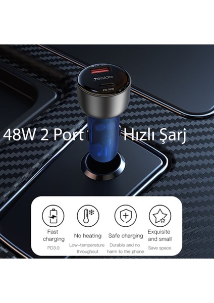 Y52 30W Pd Type-C ve 18W USB Araç Çakmaklık Şarj Aleti
