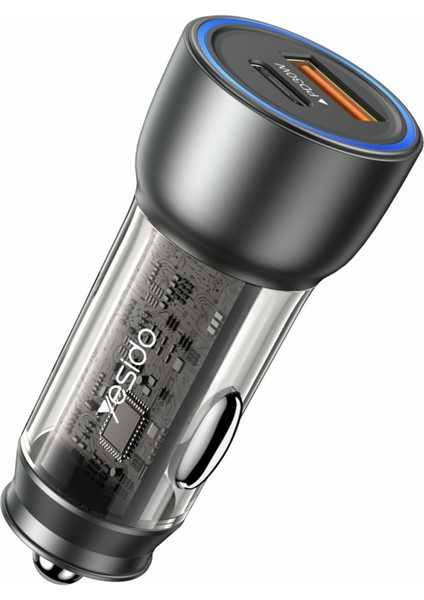 Y49 30W Pd Type-C ve 18W USB Içi Gözüken Araç Çakmaklık Şarj Aleti