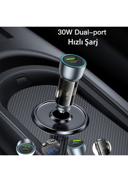 Y49 30W Pd Type-C ve 18W USB Içi Gözüken Araç Çakmaklık Şarj Aleti fiyatları