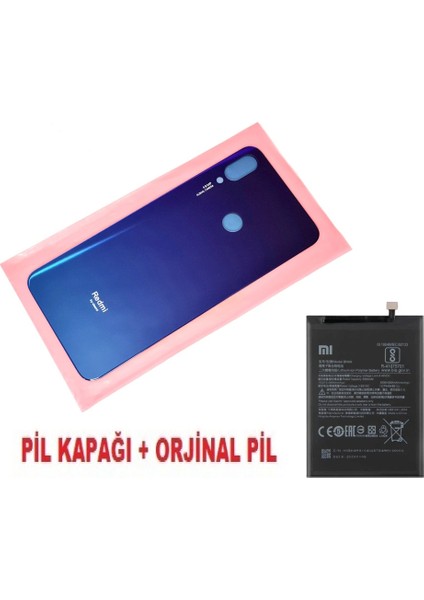 Xiaomi Redmi Note 7 Arka Pil Batarya Kapağı + Pil (Cam) Mavi