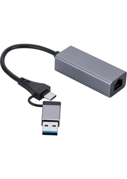 USB ve Type-C Hub Adaptör To 3x USB 3.0 + RJ45 1000Mbps Gigabit Ethernet Çevirici Dönüştürücü