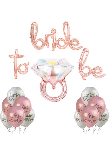 Bride To Be Balon Set; Baskılı Balon, Folyo ve Tek Taş Yüzük