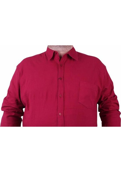 Erkek Büyük Beden Likralı Keten Cepli Gömlek 11306 Bordo modelleri