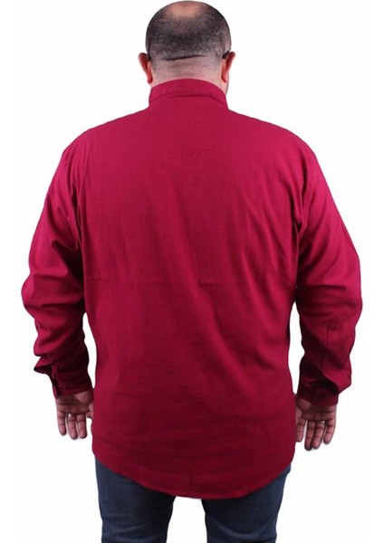 Erkek Büyük Beden Likralı Keten Cepli Gömlek 11306 Bordo fırsatları